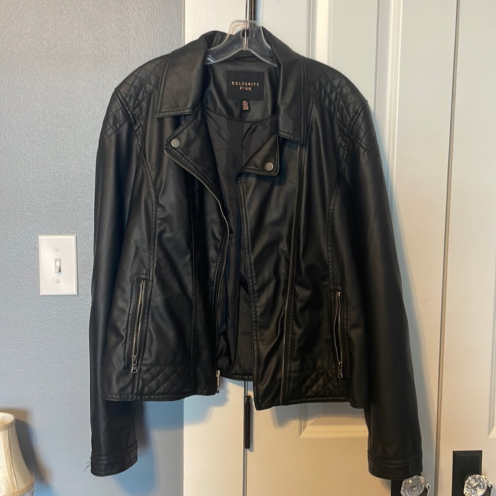 VINYL FAUX Leather Biker Style Jacket Size XXL